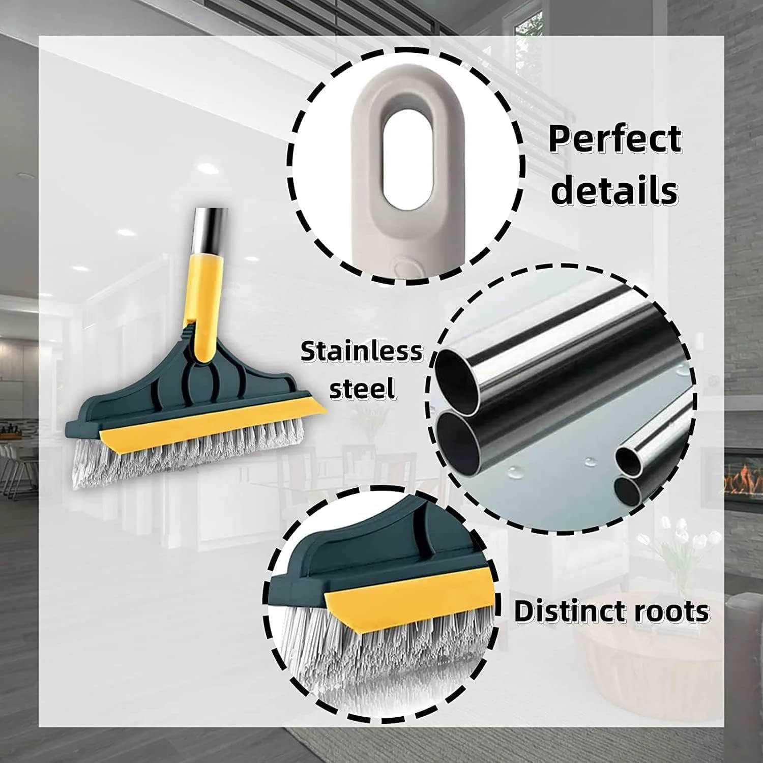 2-in-1 Bathroom Cleaning Brush with Wiper - Long Handle 180° Rotate Toilet Brush, Tiles Cleaning, Floor Scrub for Kitchen and Bathroom Accessories (2 in 1 Tiles Brush)