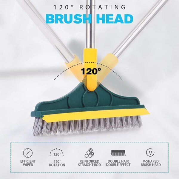 2-in-1 Bathroom Cleaning Brush with Wiper - Long Handle 180° Rotate Toilet Brush, Tiles Cleaning, Floor Scrub for Kitchen and Bathroom Accessories (2 in 1 Tiles Brush)