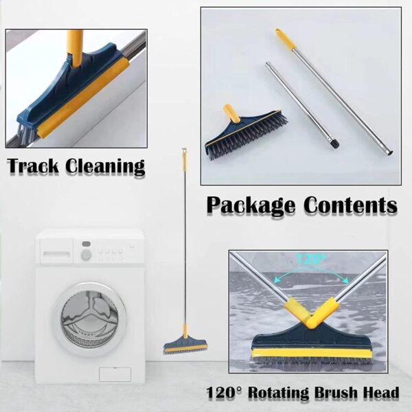 2-in-1 Bathroom Cleaning Brush with Wiper - Long Handle 180° Rotate Toilet Brush, Tiles Cleaning, Floor Scrub for Kitchen and Bathroom Accessories (2 in 1 Tiles Brush)