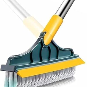 2-in-1 Bathroom Cleaning Brush with Wiper - Long Handle 180° Rotate Toilet Brush, Tiles Cleaning, Floor Scrub for Kitchen and Bathroom Accessories (2 in 1 Tiles Brush)