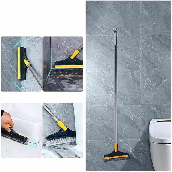 2-in-1 Bathroom Cleaning Brush with Wiper - Long Handle 180° Rotate Toilet Brush, Tiles Cleaning, Floor Scrub for Kitchen and Bathroom Accessories (2 in 1 Tiles Brush)