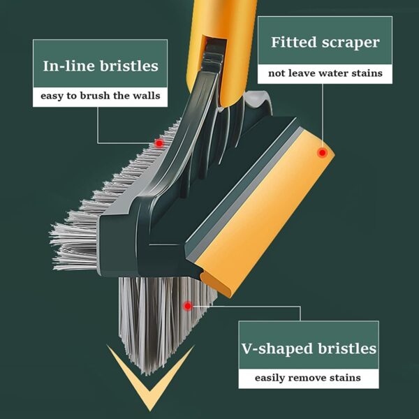 2-in-1 Bathroom Cleaning Brush with Wiper - Long Handle 180° Rotate Toilet Brush, Tiles Cleaning, Floor Scrub for Kitchen and Bathroom Accessories (2 in 1 Tiles Brush)