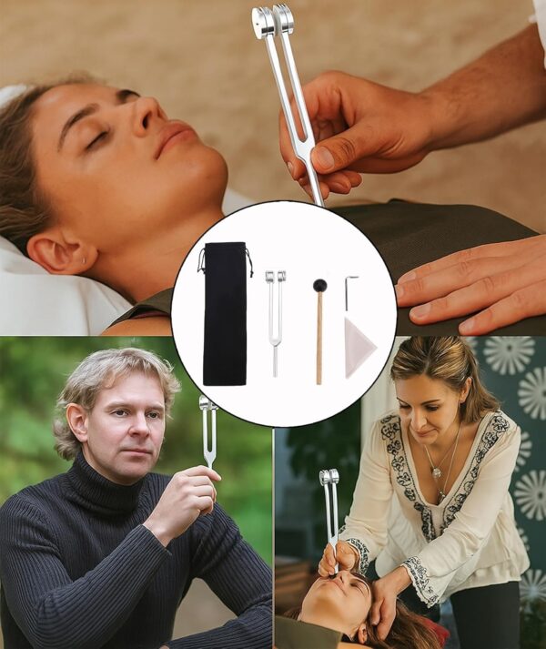 3 Pcs Tuning Fork, 256HZ Silver Tuning Fork Set with Cloth Pouch, Professional Frequency Tools, Includes Multi-Functional Tuning Fork in Sleek Silver Finish Ideal for Ear Massage