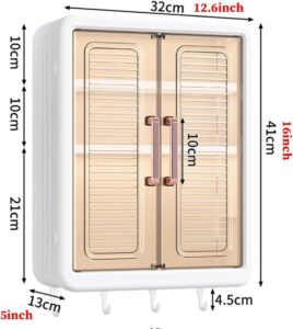 ALLWIN HOUSEWARE W Abs Self-Adhesive No-Drill Bathroom Shelf & Storage Cabinet - Wall Organiser for Bathroom Essentials, Makeup, Skincare with 2 Doors, 32 x 40.5 x 13cm (White,...