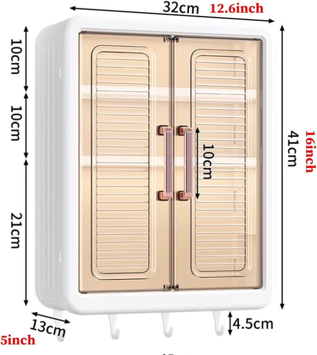 ALLWIN HOUSEWARE W Abs Self-Adhesive No-Drill Bathroom Shelf & Storage Cabinet - Wall Organiser for Bathroom Essentials, Makeup, Skincare with 2 Doors, 32 x 40.5 x 13cm (White,...