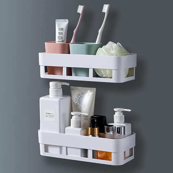 ALLWIN HOUSEWARE W Abs Self-Adhesive No-Drill Bathroom Shelf & Storage Cabinet - Wall Organiser for Bathroom Essentials, Makeup, Skincare with 2 Doors, 32 x 40.5 x 13cm (White,...