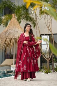 ANNI DESIGNER Women's Rayon Viscose Anarkali Printed Kurta with Pant & Dupatta