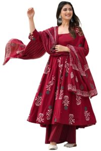 ANNI DESIGNER Women's Rayon Viscose Anarkali Printed Kurta with Pant & Dupatta