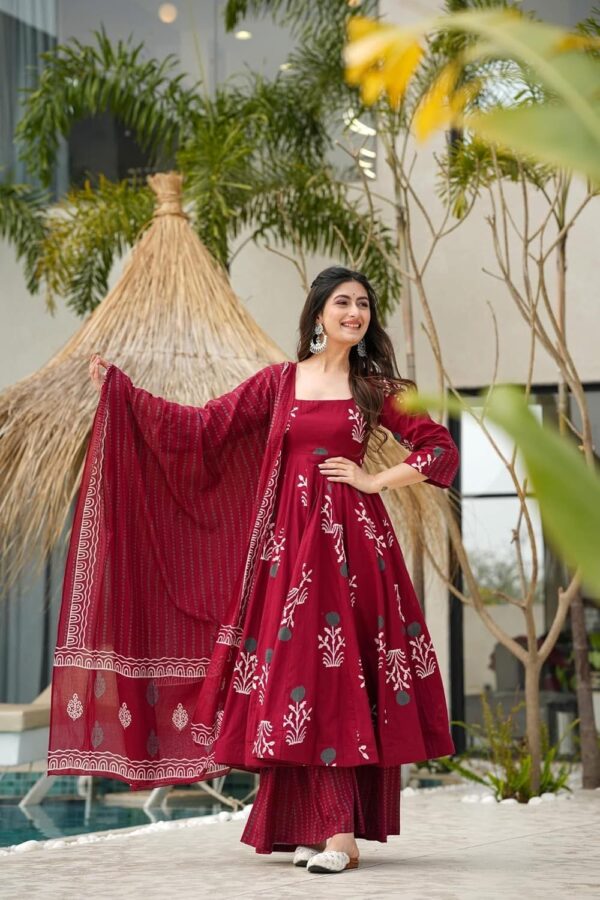 ANNI DESIGNER Women's Rayon Viscose Anarkali Printed Kurta with Pant & Dupatta