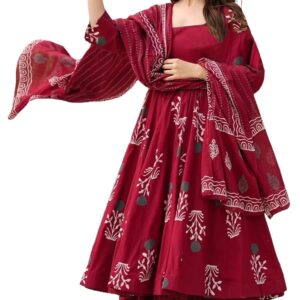 ANNI DESIGNER Women's Rayon Viscose Anarkali Printed Kurta with Pant & Dupatta