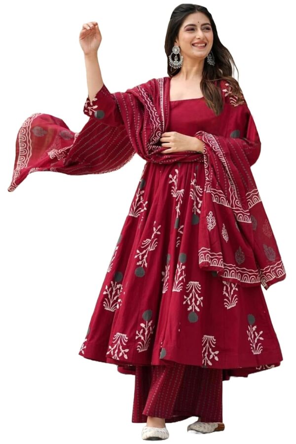 ANNI DESIGNER Women's Rayon Viscose Anarkali Printed Kurta with Pant & Dupatta