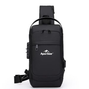 Apex Gear™ Water-Resistant Anti-Theft Crossbody Bag with USB Charging Port, Stylish Sling Bag for Men Chest Shoulder Daypack for Travel & Daily Use – Black