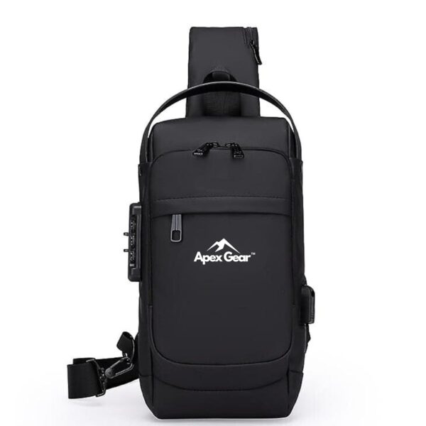 Apex Gear™ Water-Resistant Anti-Theft Crossbody Bag with USB Charging Port, Stylish Sling Bag for Men Chest Shoulder Daypack for Travel & Daily Use – Black