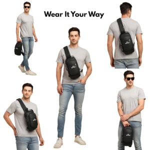 Apex Gear™ Water-Resistant Anti-Theft Crossbody Bag with USB Charging Port, Stylish Sling Bag for Men Chest Shoulder Daypack for Travel & Daily Use – Black