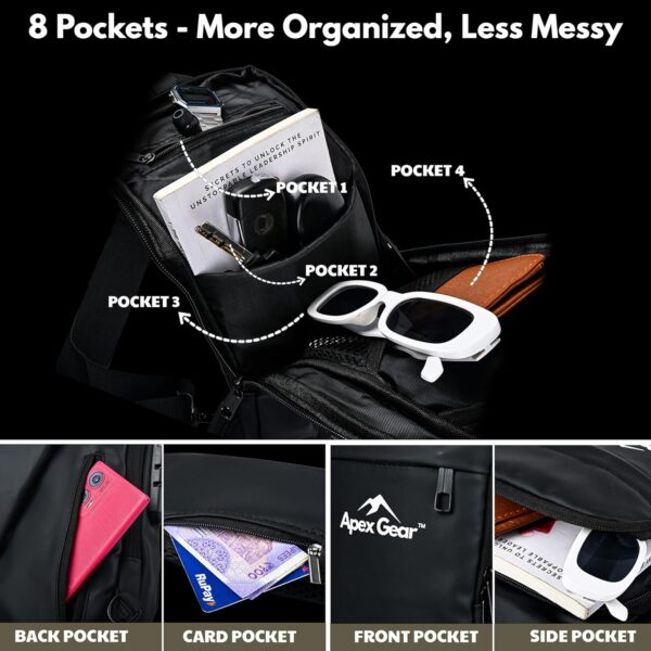 Apex Gear™ Water-Resistant Anti-Theft Crossbody Bag with USB Charging Port, Stylish Sling Bag for Men Chest Shoulder Daypack for Travel & Daily Use – Black