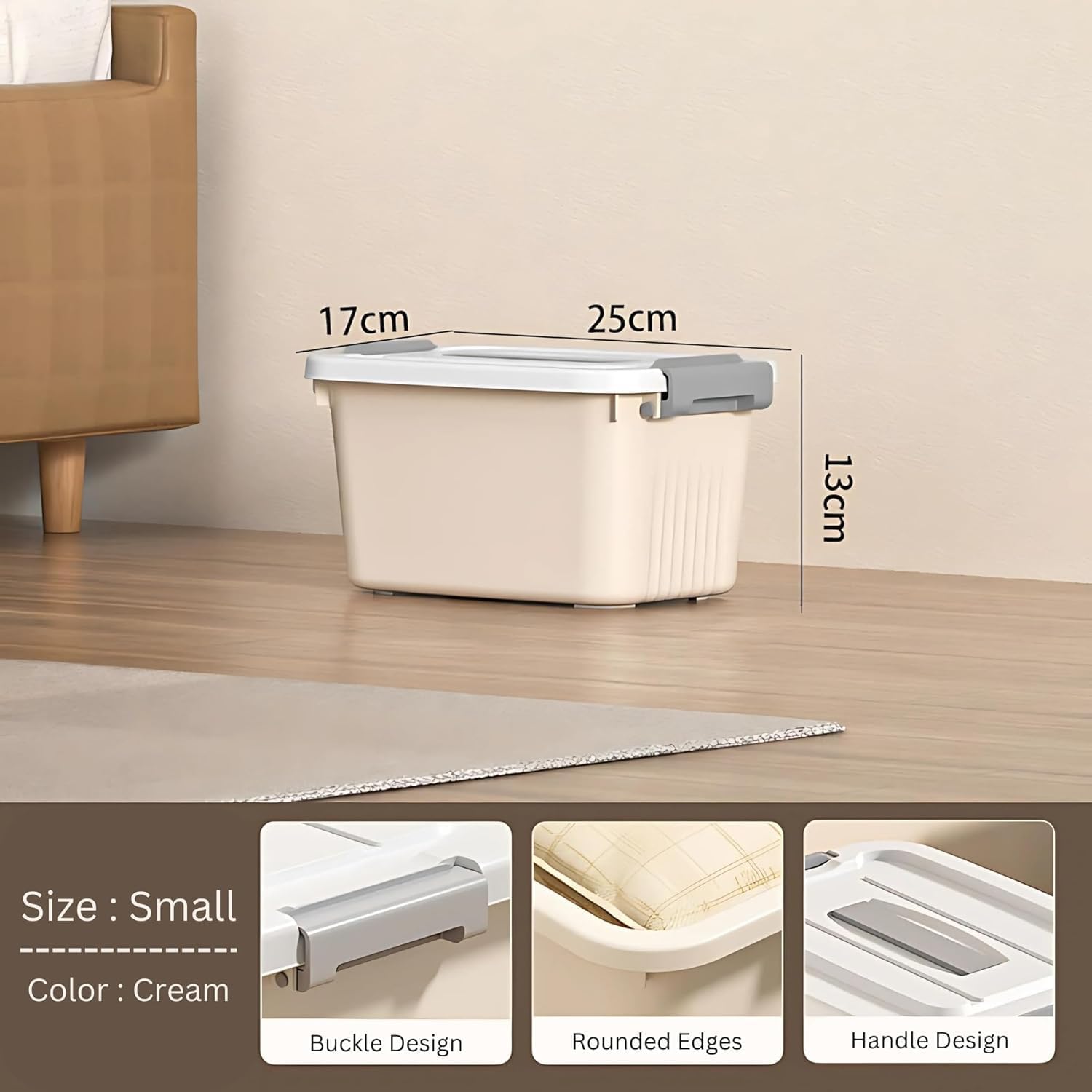 Ash & Roh Plastic Storage Containers with Lids, Stackable, Space-Saving Design with Handles, Ideal for Clothes, Toys, and Seasonal Storage (pack of 1, small- 17cm X 25cm X...