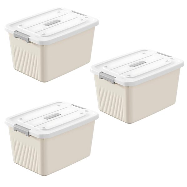 Ash & Roh Plastic Storage Containers with Lids, Stackable, Space-Saving Design with Handles, Ideal for Clothes, Toys, and Seasonal Storage (pack of 1, small- 17cm X 25cm X...