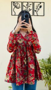 Avayayat Women Rayon Floral Printed Short Kurta | Short Anarkali Kurti for Girls | Women's Casual Sleeveless Printed Top | Tops for Women