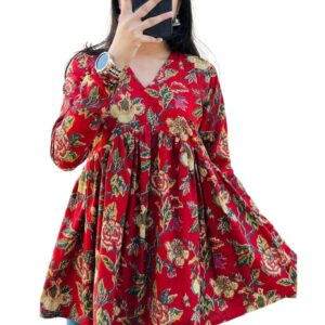 Avayayat Women Rayon Floral Printed Short Kurta | Short Anarkali Kurti for Girls | Women's Casual Sleeveless Printed Top | Tops for Women