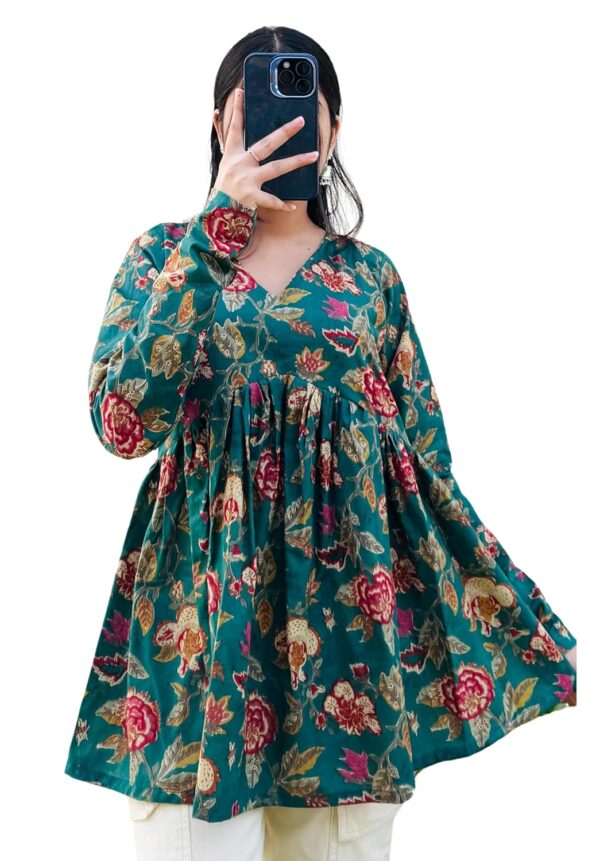 Avayayat Women Rayon Floral Printed Short Kurta | Short Anarkali Kurti for Girls | Women's Casual Sleeveless Printed Top | Tops for Women