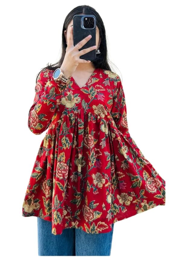 Avayayat Women Rayon Floral Printed Short Kurta | Short Anarkali Kurti for Girls | Women's Casual Sleeveless Printed Top | Tops for Women