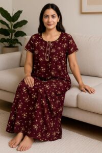 Bahumaan Pure Cotton Nighty for Women Floral with Pocket Free Size | Maxi Dress for Women Cotton | Night Dress for Woman Gown | Nighty for Women Stylish