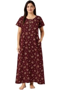 Bahumaan Pure Cotton Nighty for Women Floral with Pocket Free Size | Maxi Dress for Women Cotton | Night Dress for Woman Gown | Nighty for Women Stylish