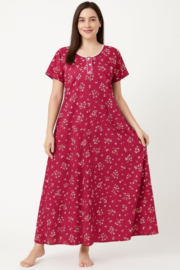 Bahumaan Pure Cotton Nighty for Women Floral with Pocket Free Size | Maxi Dress for Women Cotton | Night Dress for Woman Gown | Nighty for Women Stylish
