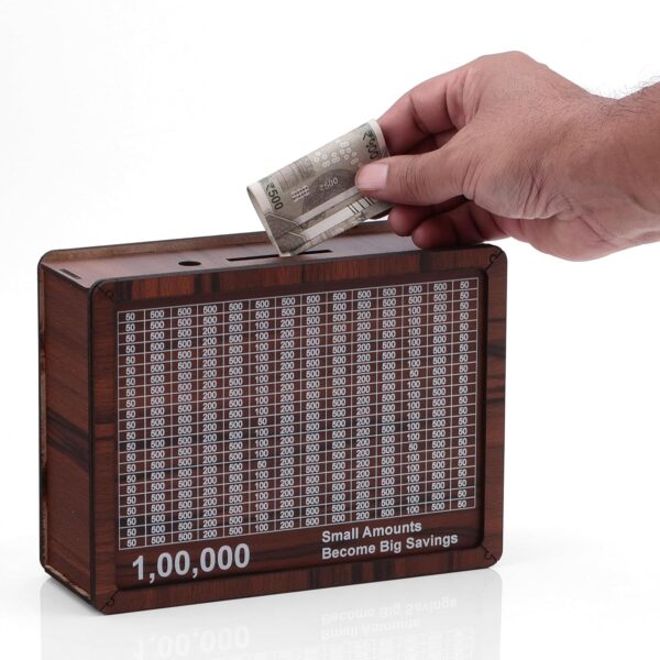 BB BACKBENCHERS Wooden Money Box with Savings Tracker | 1 Lakh Goal Piggy Bank for Kids & Adults | Cash Collection Bank with Savings Chart | 100000 Gullak for Financial Savings...