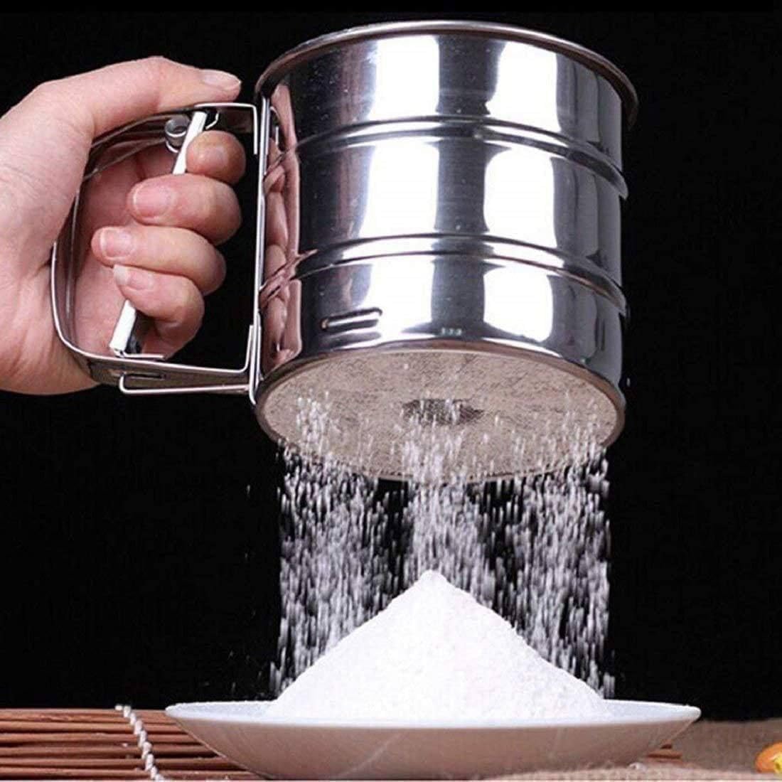 BELOXY Flour Sifter/Atta chhani Hand Press Design Stainless Steel Flour Sifter Corrosion Resistant Large Capacity Flour Sieve Cup for Sugar Flour and Coffee Powder | Atta Chalni...