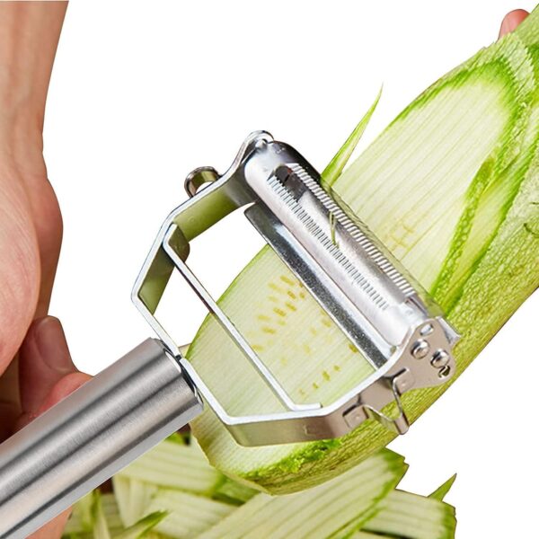 BELOXY Stainless Steel 2 in 1 Julienne Vegetable Peeler Multi-Functional Fruit Vegetable Shredder Slicer Double Planing Cutter Potato Cucumber Carrot Melon Grater (Silver, 18 x...