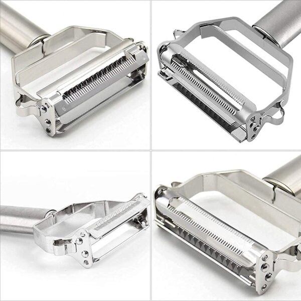 BELOXY Stainless Steel 2 in 1 Julienne Vegetable Peeler Multi-Functional Fruit Vegetable Shredder Slicer Double Planing Cutter Potato Cucumber Carrot Melon Grater (Silver, 18 x...