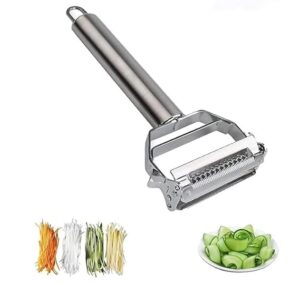 BELOXY Stainless Steel 2 in 1 Julienne Vegetable Peeler Multi-Functional Fruit Vegetable Shredder Slicer Double Planing Cutter Potato Cucumber Carrot Melon Grater (Silver, 18 x...