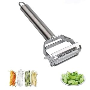BELOXY Stainless Steel 2 in 1 Julienne Vegetable Peeler Multi-Functional Fruit Vegetable Shredder Slicer Double Planing Cutter Potato Cucumber Carrot Melon Grater (Silver, 18 x...