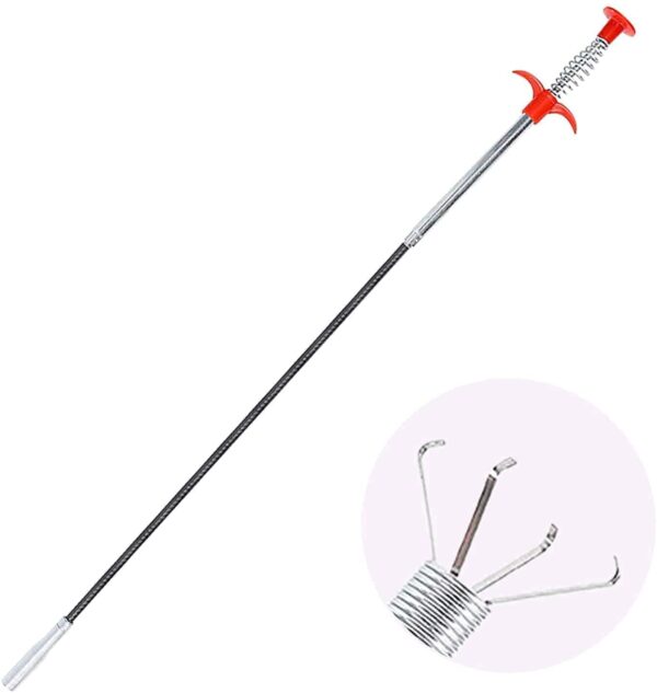 BELOXY Stainless Steel Drain Pipe Cleaning Spring Stick,Hair Catching Pipe Cleaning Claw Wire,Sink Stick Sewer Sink Tub Dredge Remover,Spring Drain Basin Cleaner Tool(160 Cm) (1)