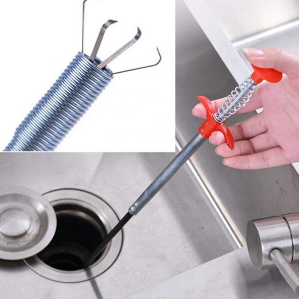 BELOXY Stainless Steel Drain Pipe Cleaning Spring Stick,Hair Catching Pipe Cleaning Claw Wire,Sink Stick Sewer Sink Tub Dredge Remover,Spring Drain Basin Cleaner Tool(160 Cm) (1)