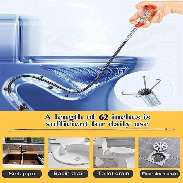BELOXY Stainless Steel Drain Pipe Cleaning Spring Stick,Hair Catching Pipe Cleaning Claw Wire,Sink Stick Sewer Sink Tub Dredge Remover,Spring Drain Basin Cleaner Tool(160 Cm) (1)
