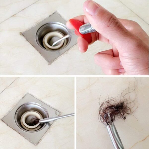 BELOXY Stainless Steel Drain Pipe Cleaning Spring Stick,Hair Catching Pipe Cleaning Claw Wire,Sink Stick Sewer Sink Tub Dredge Remover,Spring Drain Basin Cleaner Tool(160 Cm) (1)
