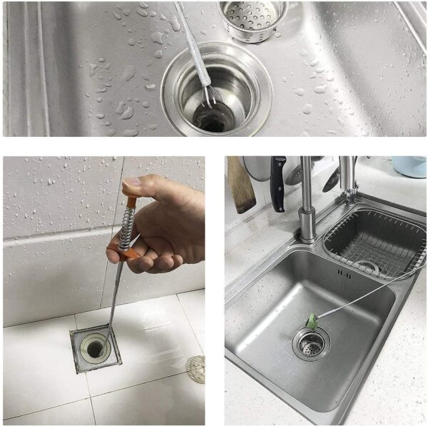 BELOXY Stainless Steel Drain Pipe Cleaning Spring Stick,Hair Catching Pipe Cleaning Claw Wire,Sink Stick Sewer Sink Tub Dredge Remover,Spring Drain Basin Cleaner Tool(160 Cm) (1)