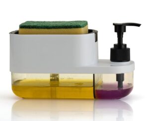 BENAVJI Outdoor Living 3-in-1 Sink Soap Dispenser with Sponge Holder – Dual Liquid Pump for Dishwashing Liquid & Hand Wash, Kitchen Counter Organizer Pack of 1