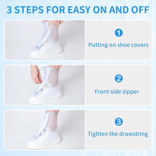 Bezzimo Rain Boots Shoe Covers Waterproof for Men Women Shoe Protectors with Zipper Not-Slip Reusable Overshoes Galoshes for Hiking Climbing Camping Cycling Rainy Day (White,XXL)