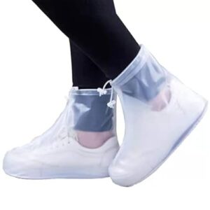Bezzimo Rain Boots Shoe Covers Waterproof for Men Women Shoe Protectors with Zipper Not-Slip Reusable Overshoes Galoshes for Hiking Climbing Camping Cycling Rainy Day (White,XXL)