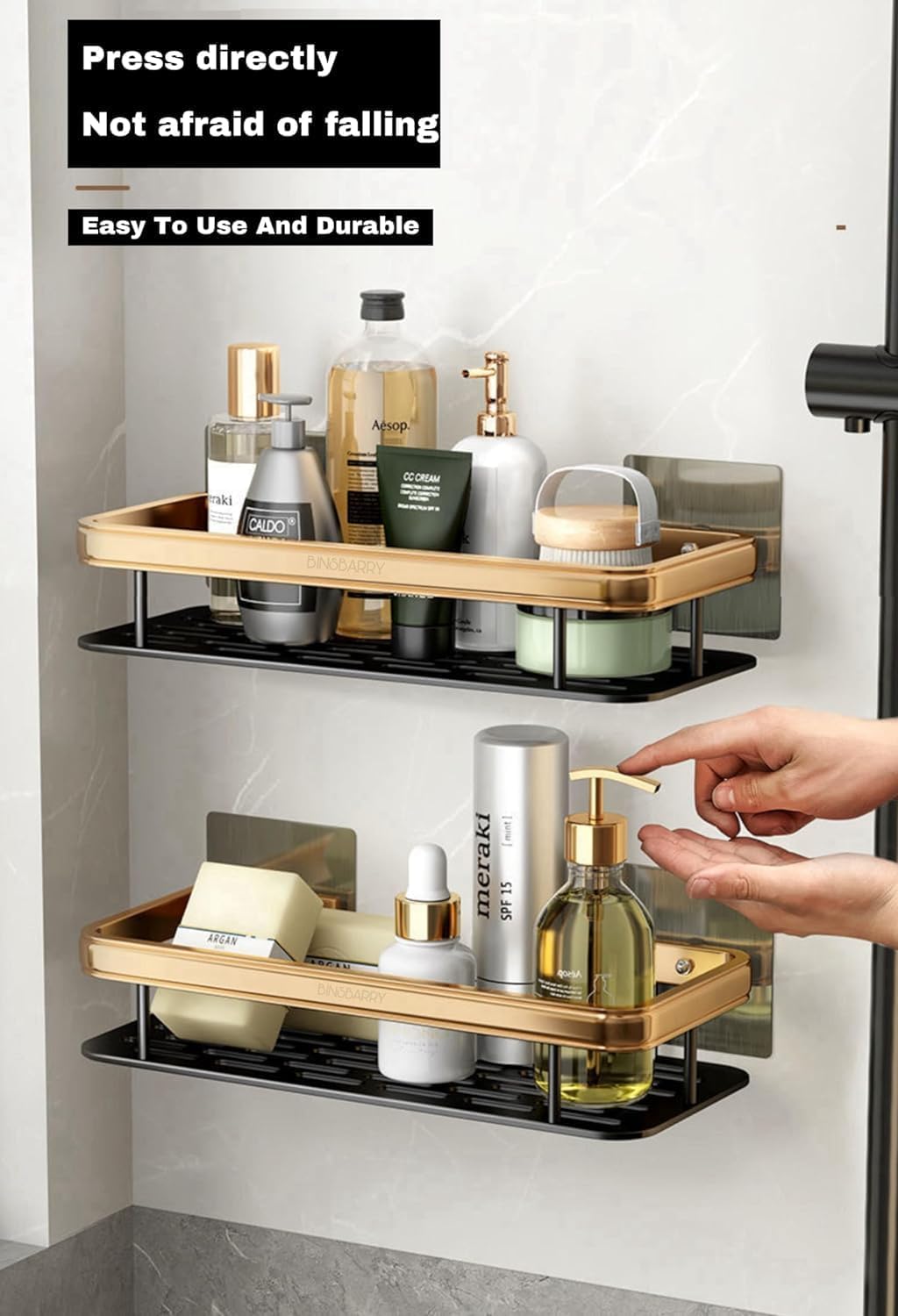 BINSBARRY Self-Adhesive Multipurpose Wall Mounted Bathroom Shelf and Rack for Bathroom and Kitchen,Space Saving Bathroom Organizer Shelf, Punch Free Wall Shelves, Wall Stand...