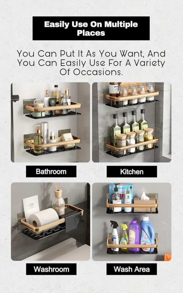 BINSBARRY Self-Adhesive Multipurpose Wall Mounted Bathroom Shelf and Rack for Bathroom and Kitchen,Space Saving Bathroom Organizer Shelf, Punch Free Wall Shelves, Wall Stand...