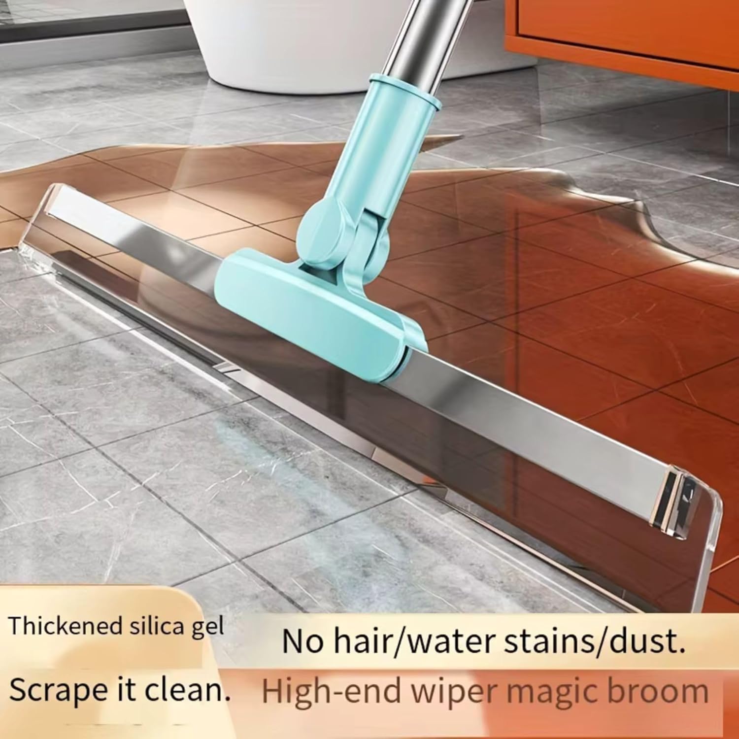 BizBee Magic Broom Sweeper Silicone Floor Wiper – Multipurpose Wipers for Bathroom Floor, Glass, Kitchen & Home Cleaning – Long Handle Floor Scrubber, Window Cleaner & Cleaning...