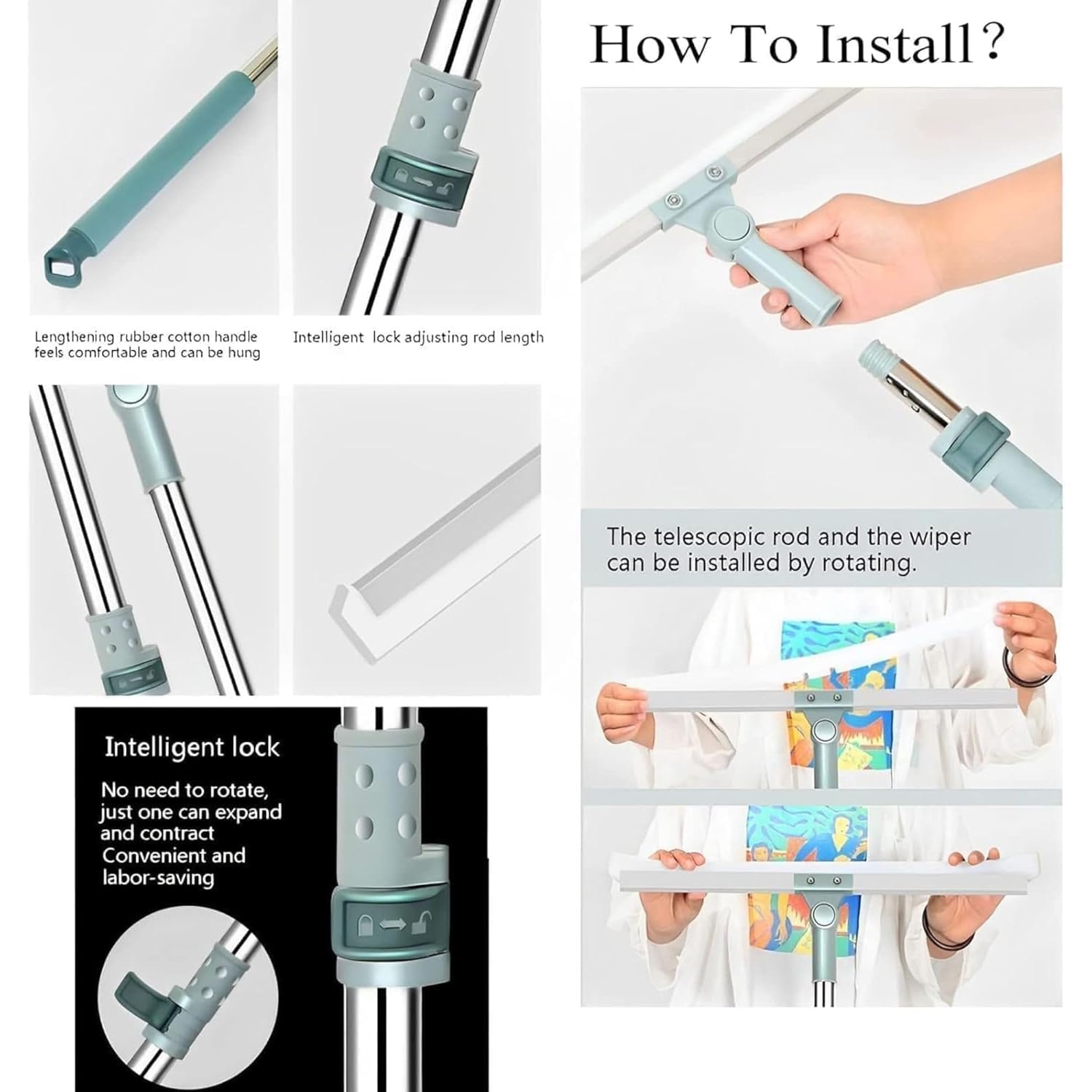 Blencci Multifunctional Magic Broom Sweeper – Magic Broom Silicone Wiper for Bathroom, Glass, Floor Cleaning | Long Handle Wiper Mop for Home, Kitchen & Window | Cleaning Tools...