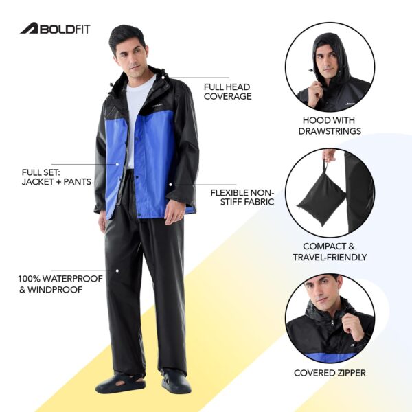 Boldfit Rain Coat for Men Waterproof Raincoat Set for Women with Reflective Trim-Windproof Jacket & Pants Suit with Hood, Pockets & Breathable, Durable Fabric for Outdoor,...