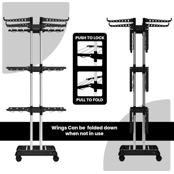 BrandFlex Foldable Cloth Drying Stand Stainless Steel – 3 Tier Heavy-Duty Clothes Dryer for Balcony, Indoor & Outdoor Use | with Wheels & Hanger Slots | Rust-Proof Laundry Rack...