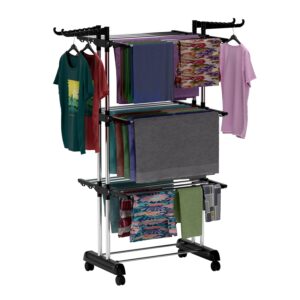 BrandFlex Foldable Cloth Drying Stand Stainless Steel – 3 Tier Heavy-Duty Clothes Dryer for Balcony, Indoor & Outdoor Use | with Wheels & Hanger Slots | Rust-Proof Laundry Rack...