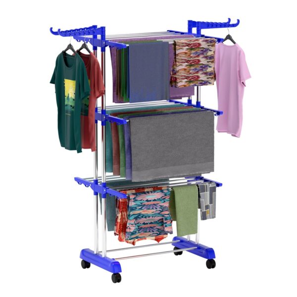 BrandFlex Foldable Cloth Drying Stand Stainless Steel – 3 Tier Heavy-Duty Clothes Dryer for Balcony, Indoor & Outdoor Use | with Wheels & Hanger Slots | Rust-Proof Laundry Rack...